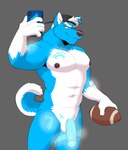 abs anthro athletic athletic_anthro athletic_male backwards_baseball_cap backwards_hat ball balls baseball_cap biceps blue_body blue_fur cellphone clothing countershade_torso countershading electronics fur genitals gridiron_ball half-erect hat hat_only headgear headgear_only headwear headwear_only humanoid_genitalia humanoid_penis male mostly_nude muscular muscular_anthro muscular_male nipples pecs penis phone selfie solo taking_picture white_body white_fur vasuki steelfire canid canine canis domestic_dog husky mammal nordic_sled_dog spitz hi_res