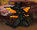 4_arms 5_fingers antennae_(anatomy) anthro areola black_body blush breast_grab breast_play breasts car desert female fingers genitals grass green_body grey_body hand_on_breast holding_breast insect_wings kneeling kneeling_on_ground looking_at_viewer masturbation multi_arm multi_limb nipple_fetish nipple_play nipples non-mammal_breasts non-mammal_nipples nude open_mouth orange_eyes orange_insides orange_mouth orange_nipples orange_pussy orange_tongue orange_wings outside plant pose pussy red_sclera rust sand solo stinger thick_thighs tongue tree unusual_insides vehicle wings conditional_dnp livalittle fallout microsoft livia_(livalittle) animal_humanoid arthropod cazador_(fallout) humanoid hymenopteran insect spider_wasp tarantula_hawk_wasp wasp 5:4 digital_media_(artwork) hi_res