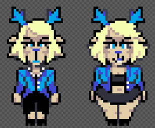 2_horns anthro antlers biped black_bottomwear black_clothing black_eyebrows black_pants black_skirt black_topwear black_tube_top blonde_hair blue_antlers blue_clothing blue_eyes blue_horn blue_lipstick blue_nose blue_shirt blue_topwear bottomwear breasts cleavage closed_smile clothed clothed_anthro clothed_female clothing curved_eyebrows dotted_background ears_aside eyebrows eyelashes female front_view fully_clothed fully_clothed_anthro fully_clothed_female fur gem grey_background hair horn iris jewelry legs_together light_body light_fur light_hair lipstick long_eyelashes looking_at_viewer makeup mature_anthro mature_female midriff mouth_closed necklace no_pupils open_clothing open_shirt open_topwear overweight overweight_anthro overweight_female pants pattern_background pearl_(gem) pearl_necklace shirt short_hair simple_background skirt smile smiling_at_viewer solo standing straight_legs tan_body tan_ears tan_fur topwear tube_top white_jewelry white_necklace white_sclera archeeze deltarune undertale_(series) carol_holiday deer mammal new_world_deer reindeer 2025 digital_media_(artwork) pixel_(artwork) unavailable_at_source