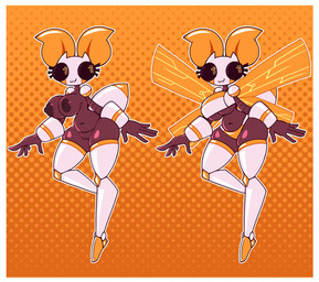 :3 anthro border female genitals machine off/on orange_background orange_wings pattern_background simple_background solo striped_background vulva white_border wings thompson-vonjung mothbot_(vonjungle) arthropod insect lepidopteran moth robot 2026 hi_res tagme