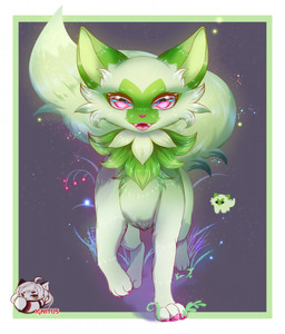 chibi female feral grass looking_at_viewer male pink_eyes plant simple_background solo ignitus_(artist) nintendo pokemon felid feline generation_9_pokemon mammal pokemon_(species) sprigatito digital_media_(artwork) hi_res ibispaint_(artwork)