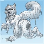 all_fours anthro bodily_fluids breasts dripping female melting small_waist solo sweat thick_thighs afoxywitch canid canine canis hybrid mammal wolfdog absurd_res hi_res