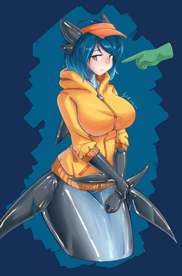 anthro big_breasts blush breasts clothed clothing countershading duo female fin hair latex latex_clothing latex_skinsuit looking_at_viewer shark_tail simple_background skinsuit solo_focus split_form tight_clothing shanher aquatic fish human humanoid mammal merfolk shark absurd_res alpha_channel hi_res