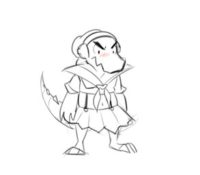 angry anthro blush bottomwear clothed clothing cosplay crossdressing cybernetics electronics embarrassed headphones looking_down machine male metal_tail prosthetic simple_background skirt solo tail tail_under_skirt white_background zonkpunch kill_la_kill lethal_league studio_trigger latch senketsu crocodile crocodilian reptile scalie digital_drawing_(artwork) digital_media_(artwork) line_art monochrome sketch