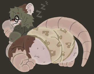 ambiguous_gender anthro big_butt big_tail brown_body brown_fur bulge butt clothing eyewear fur glasses green_clothing green_hair green_topwear hair hug huge_butt hugging_object hugging_pillow hyper hyper_butt lying on_front pillow sleeping slightly_chubby solo tail topwear underwear white_body white_fur lou_pancake basil_(lou_pancake) hi_res nonbinary_(lore)