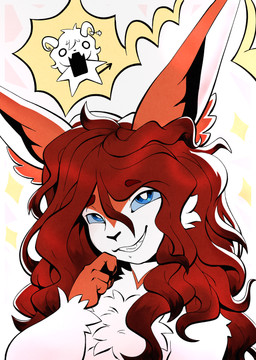 anthro blue_eyes blue_sclera chibi duo fluffy fluffy_chest hair male red_hair shocked smile smiling_at_viewer white_body iefcuadricula nintendo pokemon diana_za_warudo_(genozawarudo) geno_za_warudo generation_5_pokemon legendary_pokemon pokemon_(species) victini absurd_res bust_portrait hi_res portrait