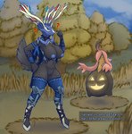 absurd_res ambiguous_gender anthro bare_breasts black_body breasts clothed clothing duo english_text female feral generation_6_pokemon genitals gmad gourgeist hi_res legendary_pokemon leggings legwear mammal nintendo no_underwear outside pokemon pokemon_(species) pussy standing text xerneas xerneas_(active_mode)