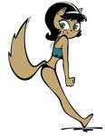 anthro ascot barefoot black_hair butt clothing crop_top feet female green_eyes hair looking_at_viewer messy_tail panties pose shirt side_view simple_background solo standing tail tan_body topwear underwear white_background m4nzel nickelodeon t.u.f.f._puppy kitty_katswell domestic_cat felid feline felis mammal 2024 full-length_portrait hi_res portrait