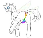 2017 animal_genitalia animal_penis anus arthropod balls blue_eyes bulge butt changeling clothing dock_(anatomy) equine_genitalia equine_penis erection fan_character fangs feral friendship_is_magic frill_(anatomy) genitals hasbro hooves horn insect_wings male medial_ring multicolored_clothing multicolored_panties multicolored_underwear my_little_pony open_mouth panties penis presenting presenting_hindquarters prota_(oc) rainbow_clothing rainbow_panties rainbow_underwear rainbow_wings simple_background smile solo tail teeth testostepone thong tongue underhoof underwear white_background wings