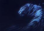 ambiguous_gender blue_eyes feral solo underwater water alectorfencer felid mammal pantherine tiger 2022 blue_theme digital_media_(artwork)