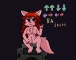 alternate_species anthro black_eyes breasts fangs female fur gameplay_mechanics genitals gesture hair hand_gesture konami_code nude paws pink_body pink_fur pink_nose pointing presenting presenting_pussy pussy red_hair rhythm_game simple_background simple_eyes sitting smug solo spread_legs spreading teeth tufted_fur v_sign shrouded_tiger friday_night_funkin' girlfriend_(fnf) canid canine fox mammal 5:4 hi_res