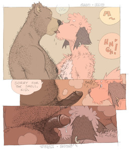 anthro anthro_on_anthro balls biped duo erection floppy_ears genitals glans hairy humanoid_genitalia humanoid_penis interspecies kissing male male/male musk penis text vein veiny_penis tuskito bear canid canine canis domestic_dog mammal absurd_res english_text hi_res