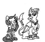 avian beak clothing cutie_mark duo ear_piercing equid equine fan_character feathered_wings feathers female feral ficficponyfic gryphon hasbro horn joyride_(colt_quest) mammal my_little_pony mythological_avian mythological_creature mythological_equine mythology piercing ribbons simple_background tail unicorn wings