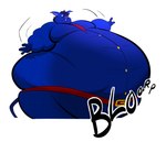 13uckaroo anthro belly belt big_belly blorp blue_body blue_fur blue_hair blueberry_inflation body_inflation buckteeth button_(fastener) cheek_bulge clothed clothing english_text eye_patch eyewear fur hair hi_res inflation love_handles male mammal moobs motion_lines murid murine necktie overweight overweight_anthro overweight_male rat rattos_rongeur rodent simple_background solo sound_effects straining_buttons teeth text tight_clothing whiskers white_background