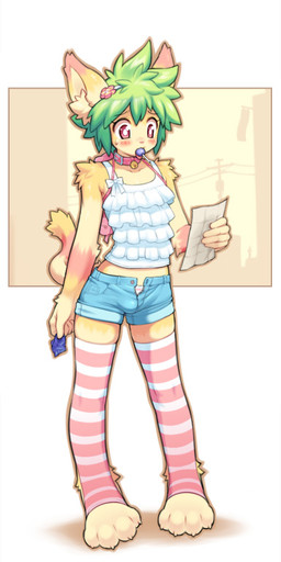 alternative_fashion anthro backpack bell blush bottomwear bulge candy clothed clothing collar crossdressing dessert fairy_kei femboy flower food green_hair hair holding_object j-fashion legwear lollipop male paper pattern_clothing pattern_legwear plant red_eyes shorts slim_anthro slim_male solo stockings striped_clothing striped_legwear stripes tail tongue powfooo domestic_cat felid feline felis mammal digital_media_(artwork)