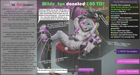 3_toes anthro anus barefoot bdsm bodily_fluids bondage bound breasts buckteeth calling_for_help chat collar cuff_(restraint) dialogue feet female foot_fetish foot_focus fur genital_fluids genitals grey_body grey_fur grunting half-closed_eyes lying machine metal_collar name_drop name_in_dialogue narrowed_eyes nipples nude on_back pink_nose plantigrade purple_eyes restrained restraints scut_tail sex_toy shackles short_tail small_breasts smile soles solo speech_bubble story_in_picture stream_chat submissive submissive_female tail tail_cuff tears teeth text thanking tickle_torture tickling tickling_feet tickling_machine toe_restraints toes vaginal_fluids vibrator vowelless vowelless_vocalization vulva wand_vibrator monduck disney zootopia judy_hopps lagomorph leporid mammal rabbit absurd_res english_text hi_res story