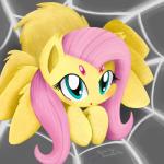 4_eyes 8_legs alternate_species female feral fluffy hair looking_at_viewer multi_eye multi_leg multi_limb pink_eyes pink_hair solo spider_web teal_eyes danmakuman talimingi friendship_is_magic hasbro my_little_pony fluttershy_(mlp) arachnid arthropod chimera equid equine horse mammal pony spider spiderpony 1:1 2014