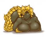 anthro bent_over big_breasts big_butt biped breasts butt female kneeling looking_at_viewer nude scales simple_background smile solo blackbetty mammal pangolin 5:4 hi_res