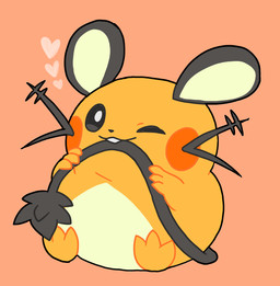 ambiguous_gender beady_eyes bite buckteeth cheek_spots feral heart_symbol looking_at_viewer one_eye_closed orange_background orange_body simple_background sitting smile solo tail tail_bite tail_in_mouth teeth whiskers wink winking_at_viewer pokunchan nintendo pokemon dedenne generation_6_pokemon mammal pokemon_(species) rodent 2013 digital_drawing_(artwork) digital_media_(artwork) full-length_portrait portrait