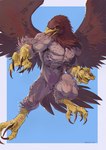 4_fingers anthro avian_feet back_wings beak feathered_wings feathers feet fingers male muscular muscular_anthro muscular_male muscular_thighs nude solo tail tail_feathers talons toes wings yellow_beak virginwhore avian 2022 colored hi_res