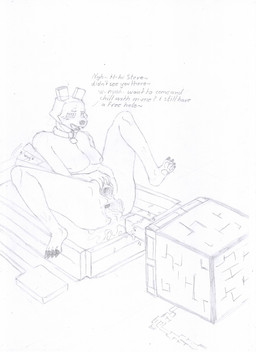 abdominal_bulge anal anal_masturbation anal_penetration anthro anus areola bodily_fluids bodily_fluids_in_ass breasts claws collar collar_only duo fangs feet female gaping gaping_anus gaping_vagina genitals looking_at_viewer looking_pleasured male male/female masturbation nude pawpads penetration solo spread_legs spreading tail tail_motion tailwag teeth text toe_claws vulva semiexperimental_(artist) microsoft minecraft mojang xbox_game_studios canid canine canis mammal wolf wolf_(minecraft) absurd_res english_text hi_res