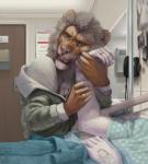 anthro bed bodily_fluids clothing crying death detailed_background digit_ring duo elderly female furniture grey_hair grief hair hospital jewelry love male patient ring romantic romantic_couple sad tears wedding_ring fuzzle_(artist) felid lion mammal pantherine hi_res