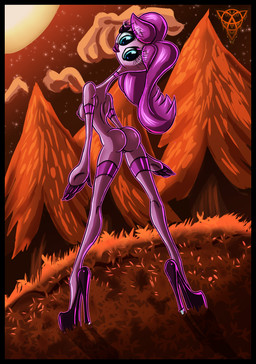 autumn big_eyes black_border border breasts butt clothing cloud dark detailed_background eyelashes female footwear hair high_heels leaf legwear not_furry nude plant pose shoes solo stockings tree warlocke disney monsters_inc monsters_university pixar python_nu_kappa humanoid 2019 absurd_res digital_media_(artwork) hi_res pinup