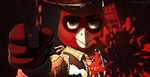 anthro beak blood bodily_fluids cinematic close-up clothing cowboy cowboy_hat gesture gun hand_gesture hat headgear headwear looking_at_viewer male pointing pointing_at_viewer ranged_weapon solo weapon avioylin disney evil_woody_(meme) pixar toy_story avio_(avioylin) avian meme