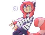 anthro blue_eyes bottomwear clothing female hair looking_at_viewer open_mouth red_hair simple_background skirt solo sweater tail topwear white_background jessijellycake ailurid ailurid_humanoid animal_humanoid humanoid mammal mammal_humanoid red_panda_humanoid