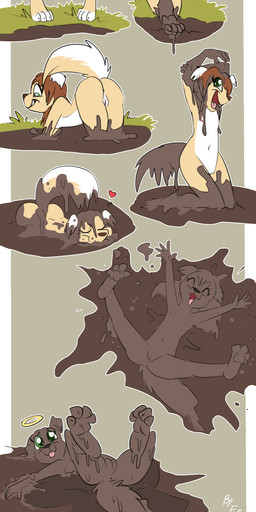 all_fours anthro anus areola biped black_nose brown_eyes brown_hair butt claws countershade_fur countershade_tail countershade_torso countershading digitigrade dirty eyebrows eyes_closed feet female flat_chested floppy_ears folded_ears fur genitals grass hair halo happy heart_symbol humanoid_genitalia humanoid_vulva kneeling kneeling_on_ground looking_down lying lying_on_ground markings medium_hair mud mud_covered navel nipples nude on_back on_ground open_mouth open_smile pawpads plant smile solo standing tail tan_body tan_fur teeth toe_claws toeless_(marking) vulva white_body white_countershading white_fur white_markings young young_anthro young_female fuf riley_(plinko) canid canine canis domestic_dog mammal 2018 absurd_res hi_res multiple_scenes
