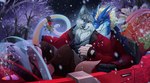 anthro duo fashion gift holidays male raining sleigh tail zephyxus christmas mythology teryx favonius santa_claus teryx_commodore canid canine canis dragon mammal mythological_creature mythological_scalie scalie wolf hi_res