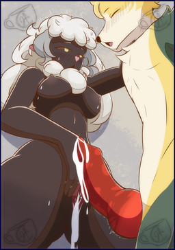 anthro blue_border bodily_fluids border cum duo farm female genital_fluids genitals interspecies male male/female penis sex standing standing_sex pok-zone nintendo pokemon fan_character boltund generation_8_pokemon humanoid pokemon_(species) wooloo hi_res