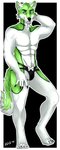 anthro black_clothing black_underwear bow_tie claws clothed clothing fangs fur green_body green_eyes green_fur hair looking_at_viewer male one_leg_up paws pose raised_leg sexy_underwear simple_background smile solo teeth underwear white_body white_bow_tie white_fur mastervendrocreations wilde95 fidget_the_fox canid canine fox mammal absurd_res digital_media_(artwork) hi_res pinup