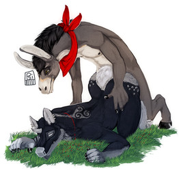 anal anal_penetration anthro anthro_on_anthro anthro_penetrated anthro_penetrating anthro_penetrating_anthro ass_up black_body black_fur black_hair blue_body blue_fur butt countershade_butt countershade_face countershade_neck countershade_torso countershading doggystyle duo ear_piercing ear_ring from_behind_position fur grass grey_body grey_fur hair hooves jewelry kerchief kerchief_only long_ears male male/male male_anthro male_penetrated male_penetrating male_penetrating_male markings mostly_nude mostly_nude_anthro mostly_nude_male necklace necklace_only nipples nude nude_anthro nude_male on_ground penetration penile penile_penetration penis_in_ass piercing plant ring_piercing sex spots spotted_body spotted_fur i-psilone rdonkey asinus deer donkey equid equine mammal 2015