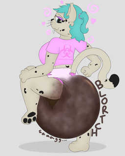 accessory anthro big_diaper biohazard_symbol blue_eyes blue_hair clothed clothing diaper diaper_fetish diaper_rash excessive_feces eyelashes eyeshadow fangs feces female fur hair hair_accessory hair_tie happy hazard_symbol heart_symbol huge_diaper leg_guard_peekage makeup onomatopoeia paws pink_clothing pink_diaper pink_shirt pink_topwear pooping poopy_diaper purple_eyeshadow sagging_diaper shadow shirt simple_background soiled_diaper soiling solo sound_effects spots swirls symbol tail tan_body tan_fur teeth text topwear unclean_diaper used_diaper wearing_diaper garyinurgarage felid mammal pantherine snow_leopard digital_drawing_(artwork) digital_media_(artwork) hi_res