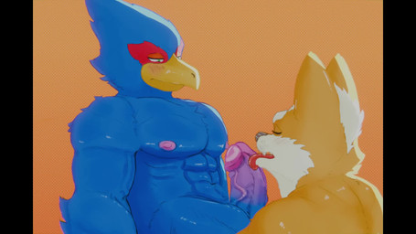 abs anthro beak blue_body blush bodily_fluids cum cumshot duo ejaculation erection genital_fluids genitals glans green_eyes humanoid_genitalia humanoid_penis licking male male/male multimedia muscular muscular_male nipples nude nude_anthro nude_male oral orange_background orgasm pecs penile penis penis_lick sex simple_background tongue vein veiny_penis yellow_beak yellow_body kovaltiel nintendo star_fox falco_lombardi fox_mccloud avian bird canid canine fox mammal 16:9 2d_animation animated hi_res huge_filesize long_playtime motion_tweening no_sound video widescreen