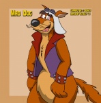 anthro bottomless clothed clothing eyewear goggles looking_at_viewer male open_clothing open_shirt open_topwear overweight overweight_anthro overweight_male pirate shirt solo tail text topwear year mezasalvador disney talespin mad_dog canid canine canis domestic_dog mammal 2011 character_name