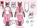 1_eye anthro big_breasts body_scars breasts butt chest_tuft choker female fur genitals hair jewelry necklace nipple_piercing nipples nude piercing pink_body pussy red_hair scar smile solo text tuft drxii scarlet_heitz canid canine fox mammal digital_media_(artwork) english_text hi_res model_sheet url