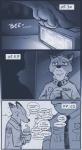 2016 4_fingers anthro canid canine cheek_tuft clothed clothing comic dialogue disney english_text facial_tuft fingers fox fur half-closed_eyes hi_res looking_at_mirror looking_at_object male mammal mirror monochrome narrowed_eyes necktie nick_wilde onomatopoeia open_mouth police police_uniform red_fox reflection rockbottomfeeder simple_background sound_effects teeth text true_fox tuft uniform wet zootopia