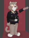 anthro balls barefoot biped blush bottomless clothed clothing erection feet genitals gesture male nazi nazi_salute penis salute slightly_chubby solo standing uniform whiskers neenya disney talespin douglas_benson domestic_cat felid feline felis mammal absurd_res hi_res