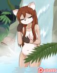 2018 2d_animation alfa995 animated anthro areola belly black_nose breasts brown_hair casual_nudity censored censored_nipples convenient_censorship deer digital_media_(artwork) doe_(alfa995) eyes_closed female forest hair hair_covering_breasts inbetweening jungle leaf legs_in_water long_hair mammal motion_tweening navel nude outdoor_nudity outside partially_submerged patreon patreon_logo plant short_playtime skinny_dipping slightly_chubby smile solo submerged_legs tree water waterfall