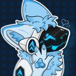 anthro blep blue_body blue_fur blue_hair blurred_background fluffy fluffy_ears fluffy_hair fur gesture hair hand_gesture heart_symbol machine male motion_blur neck_tuft outline outline_heart paws protogen_visor smile solo tongue tongue_out tuft v_sign floo azure_(floo) protogen hi_res icon