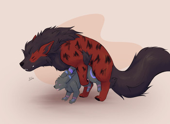anal anal_penetration animal_genitalia anthro anthro_on_feral anthro_penetrated bestiality black_markings blue_markings doggystyle duo ears_back erection eyes_closed feline_genitalia feral feral_penetrated feral_penetrating feral_penetrating_anthro from_behind_position fur genitals grabbing_from_behind head_ring interspecies knotting larger_feral larger_male long_tail male male/male male_anthro male_feral male_penetrated male_penetrating male_penetrating_male markings mating_grip mounting obscured_penetration open_mouth paws penetration penile penile_penetration penile_spines penis pink_eyes pivoted_ears purple_markings raised_leg red_body red_fur sex simple_background size_difference smaller_anthro smaller_male smaller_penetrated squinted_eyes tail tongue tongue_out maleq nintendo pokemon raff_(raffthearcanine) xavier_(ploxthefurry) arcanine canid canine eeveelution felid feline generation_1_pokemon generation_2_pokemon mammal pokemon_(species) umbreon hi_res signature