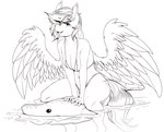 anthro bikini breasts cleavage clothed clothing duo feathered_wings feathers female looking_at_viewer solo_focus spread_wings swimwear two-piece_swimsuit wings replica_(artist) hasbro my_little_pony mythology array_(oc) fan_character equid equine fish mammal marine mythological_creature mythological_equine pegasus shark 2022 absurd_res hi_res line_art monochrome