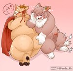 anthro balls belly big_belly big_butt blush bodily_fluids butt dialogue drooling duo ear_piercing ear_ring erection genital_fluids genitals kemono male male/male mask overweight overweight_male penis piercing precum ring_piercing saliva simple_background text 96panda fabulous_beasts sibuxiang_the_deer_(fabulous_beasts) tuye_(fabulous_beasts) deer lagomorph leporid mammal rabbit 2024 chinese_text hi_res