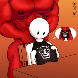 abs biceps big_muscles big_pecs duo male male/male muscular muscular_male nipples not_furry nude pecs red_body red_skin size_difference kyokudoni asian_mythology east_asian_mythology japanese_mythology mythology bokken_(kyokudoni) demon humanoid oni yokai 1:1 hi_res