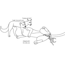animal_genitalia balls dialogue erection feral genitals group lying male male/male nude_male on_side penis pointer raised_tail sheath size_difference standing stick tail teaching toony young young_feral urbanhermit canid canine felid mammal murid murine pantherine rat rodent 1995 black_and_white dated monochrome