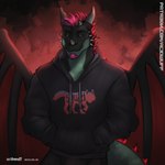 anthro clothing hoodie horn male mohawk solo topwear wings acidwuff mythology dragon mythological_creature mythological_scalie scalie 1:1 absurd_res hi_res