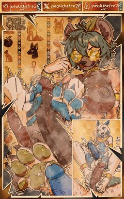 2_horns 4_toes abs anklet anthro armlet big_breasts blue_body blue_eyes blue_pawpads blue_penis bodily_fluids bracelet breasts brown_body brown_fur claws clothing cock_vore collar cum cumshot cutaway dark_nipples dark_penis disembodied_foot dripping duo ear_piercing egyptian egyptian_clothing ejaculation erection eyeshadow eyewear feet foot_fetish foot_play footjob fur genital_fluids genitals glasses gold_(metal) gold_anklet gold_armlet gold_bracelet gold_collar gold_glasses gold_jewelry gold_piercing gold_ring green_eyes green_hair green_pawpads green_tail grin gynomorph gynomorph/male hair heart_symbol horn intersex intersex/male jewelry leaf leaf_tail looking_at_genitalia looking_at_penis makeup male metal_collar multicolored_body multicolored_fur muscular muscular_intersex navel pawpads penile penis penis_on_feet piercing precum precum_drip ring round_glasses sex smelly smile soles spiked_tail spikes spikes_(anatomy) steam sweat sweaty_feet tail tattoo text throbbing throbbing_penis toes tongue tongue_out twitching two_tone_body usekh vore white_body pea4thefre2h mythology oushin peacheart_(character) dragon hyena mammal mythological_creature mythological_scalie scalie absurd_res english_text hi_res