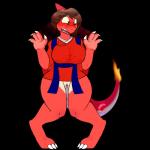 1:1 alpha_channel anthro anthrofied big_breasts blush bottomless breasts brown_hair charmeleon clothed clothing crossgender digital_drawing_(artwork) digital_media_(artwork) female generation_1_pokemon genitals green_eyes hair half_naked midnight_rampager nintendo pokemon pokemon_(species) pussy solo star_wars